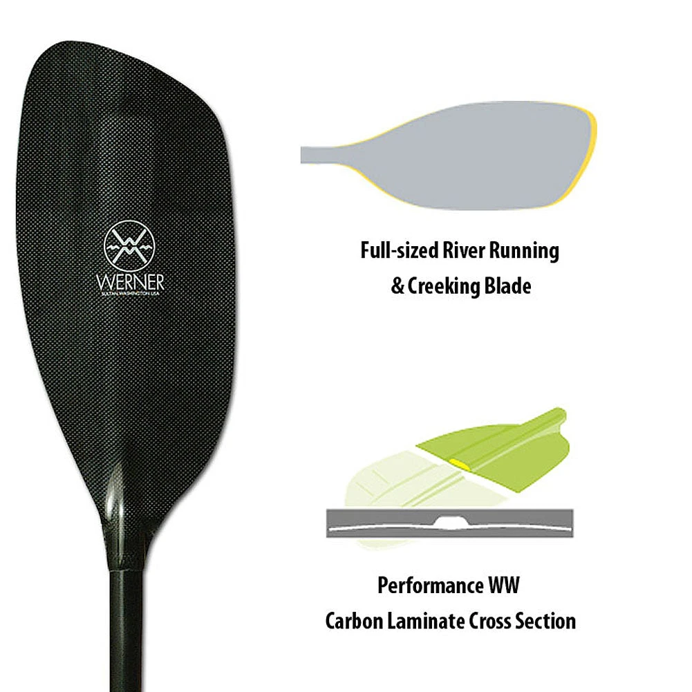 Werner Paddles Werner Powerhouse Carbon Straight Shaft Whitewater Kayak Paddle 3 Werner Paddles Werner Powerhouse Carbon Straight Shaft Whitewater Kayak Paddle - Image 3